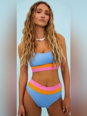 Beach Riot Mackenzie Bikini Set Daydream Colorblock Ribbed NWT Top S Bottom M